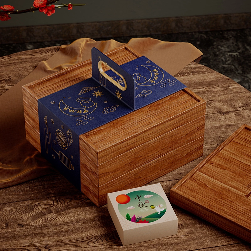 MID-Autumn Mooncake Gift Box Empty Box High-End Creative Packaging Business Mooncake Wholesale Luxury Wooden Gift Box