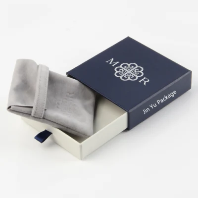 Boîte d'emballage de cadeau de bijoux de curseur de tiroir de papier personnalisé avec sac de pochette en velours Falp